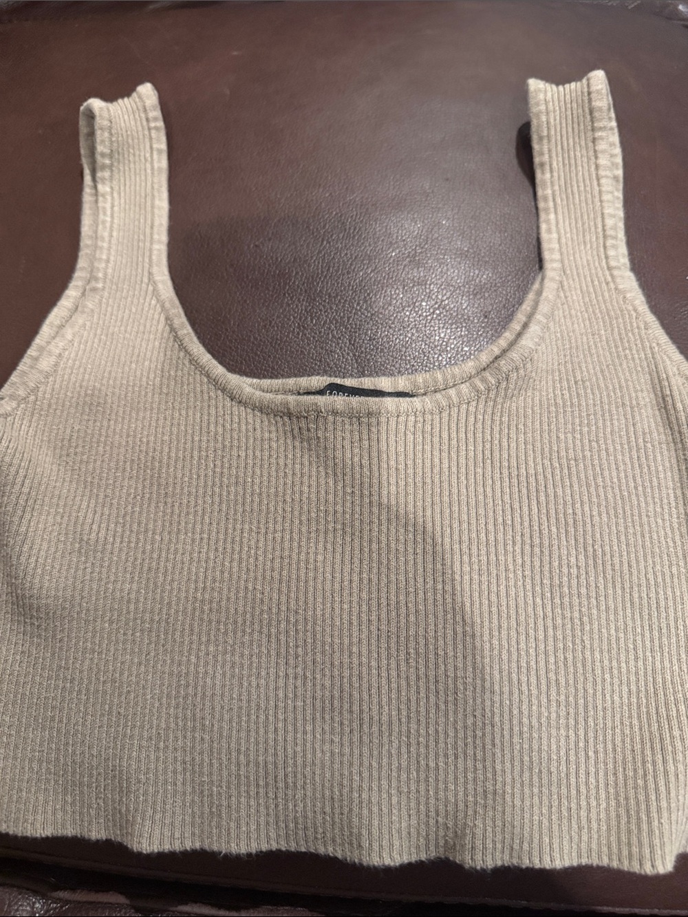 Forever 21 Ribbed Scoop Crop Tank - Beige